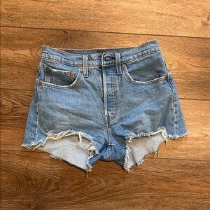 Levi's 501 Blue Distressed Jean Shorts in Women’s 26